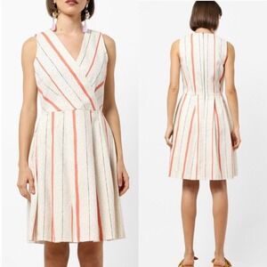 Closet London Women's Wrap Over Dress Size 10 Retro Stripe Pleated Pockets‎